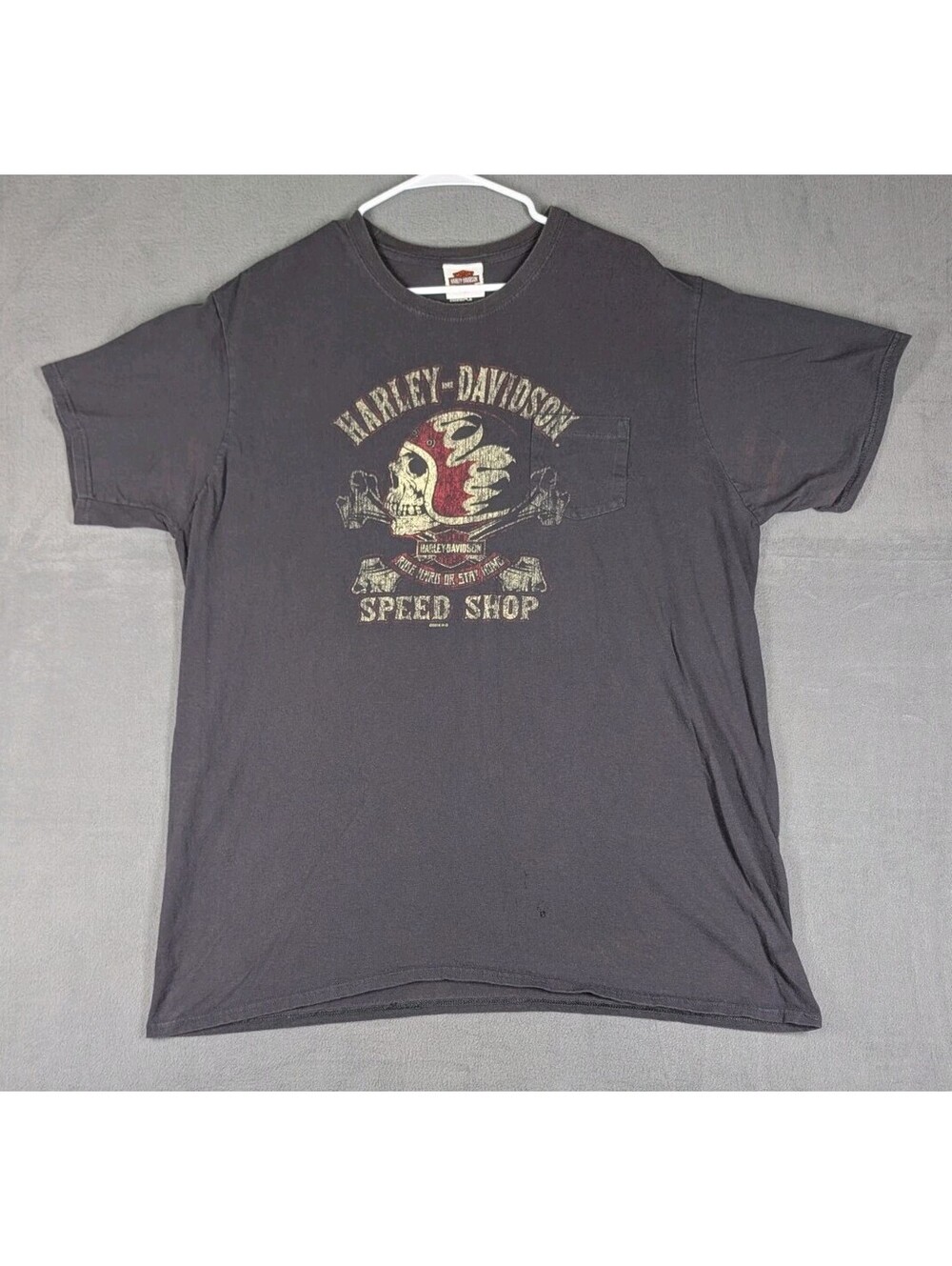 Harley Davidson Mens 2XL Gray Pocket Skull Speed Shop Biker Graphic T Shirt Tee